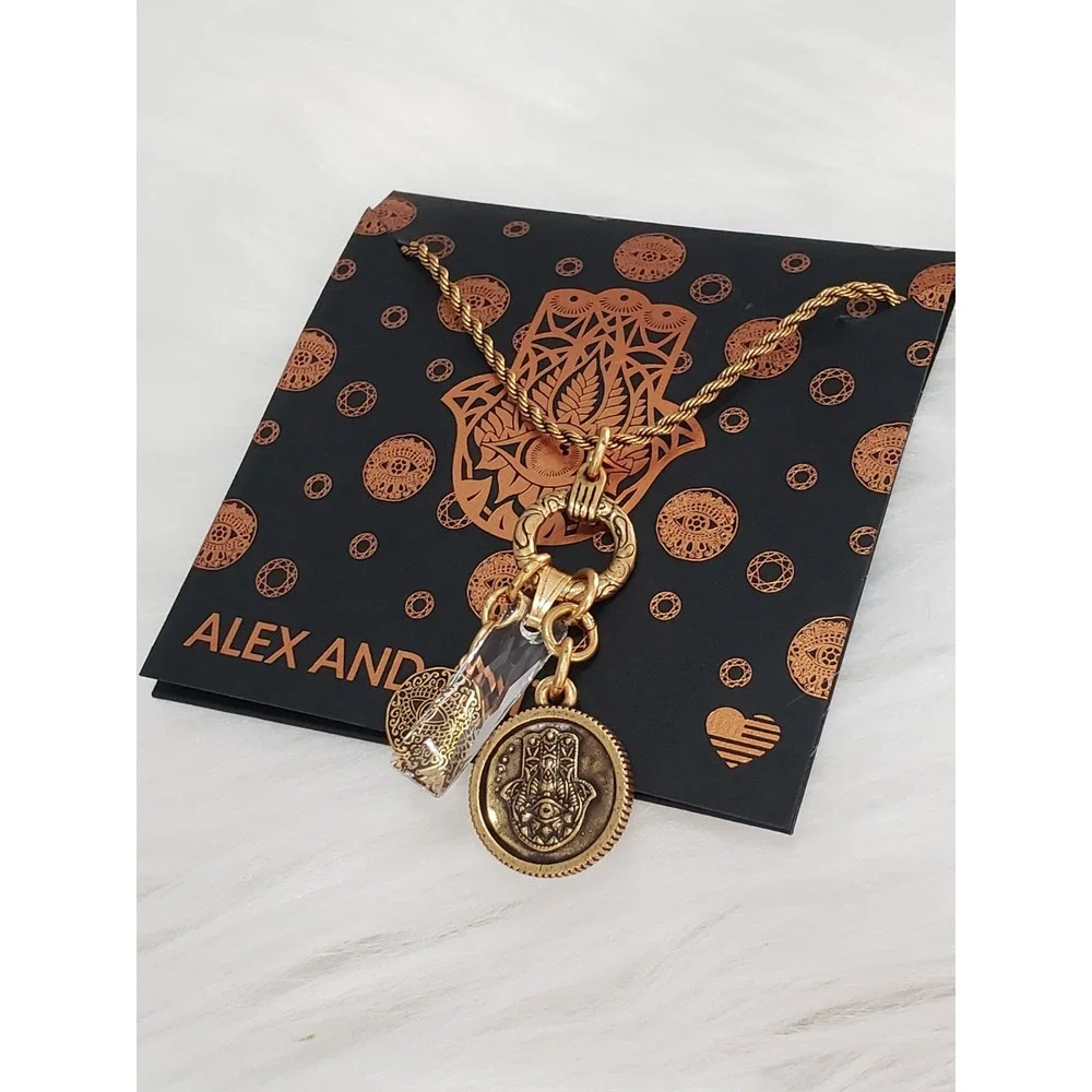 NEW TRIO ALEX AND ANI Hamsa EVIL EYE CRYSTAL INFUSION Necklace SWAROVSKI